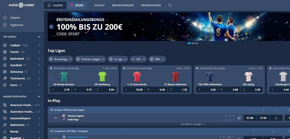 PlatinCasino Sportwetten Bonus