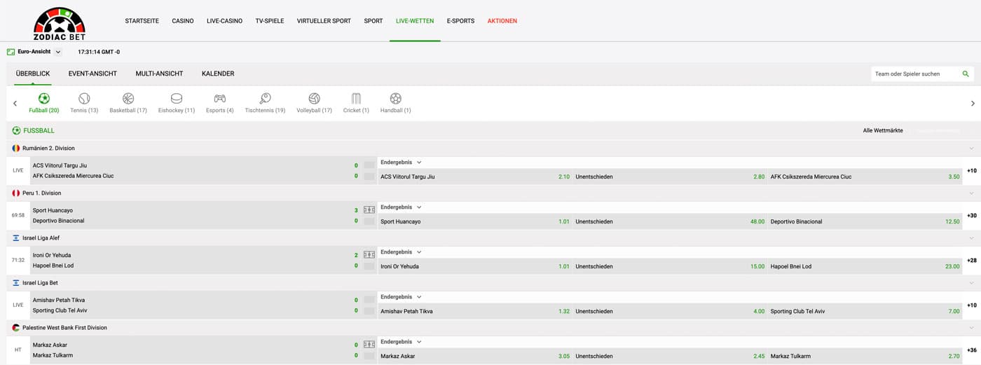 Zodiacbet Live Wetten
