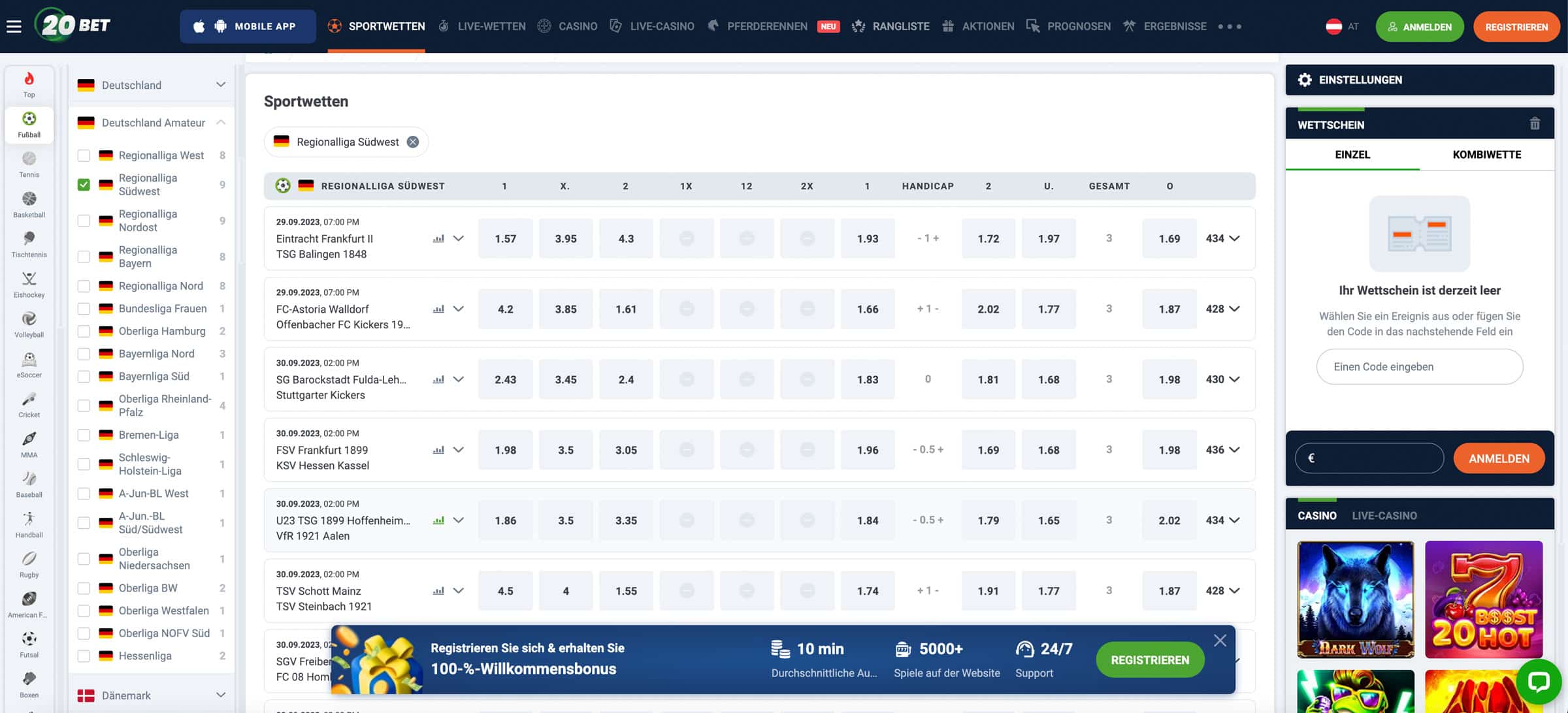 20Bet Regionalliga Wetten