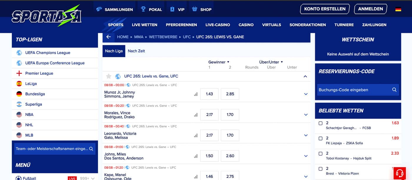 Sportaza MMA Wetten