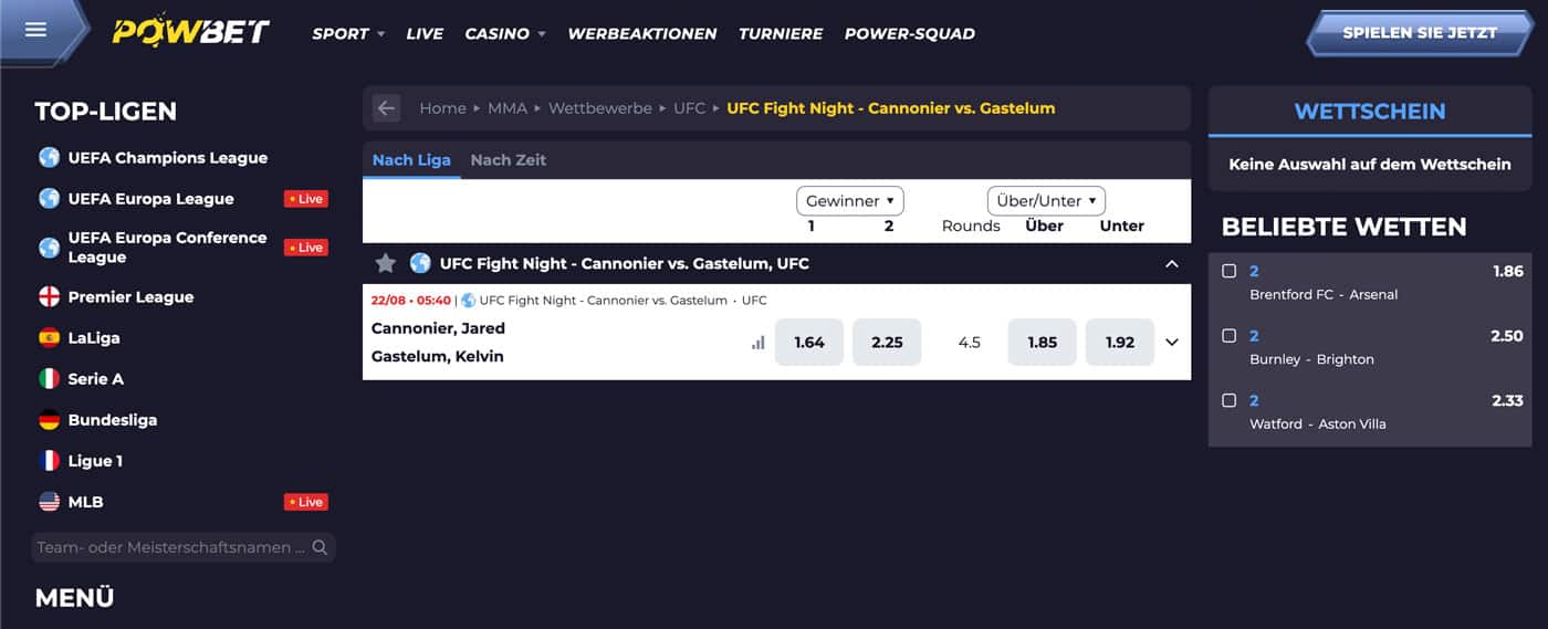 Powbet UFC Wetten