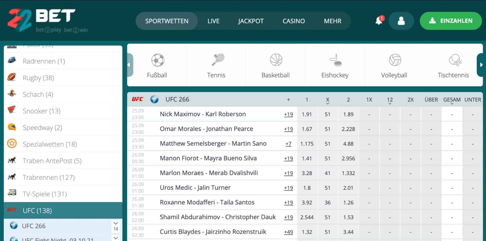 22Bet UFC Wetten