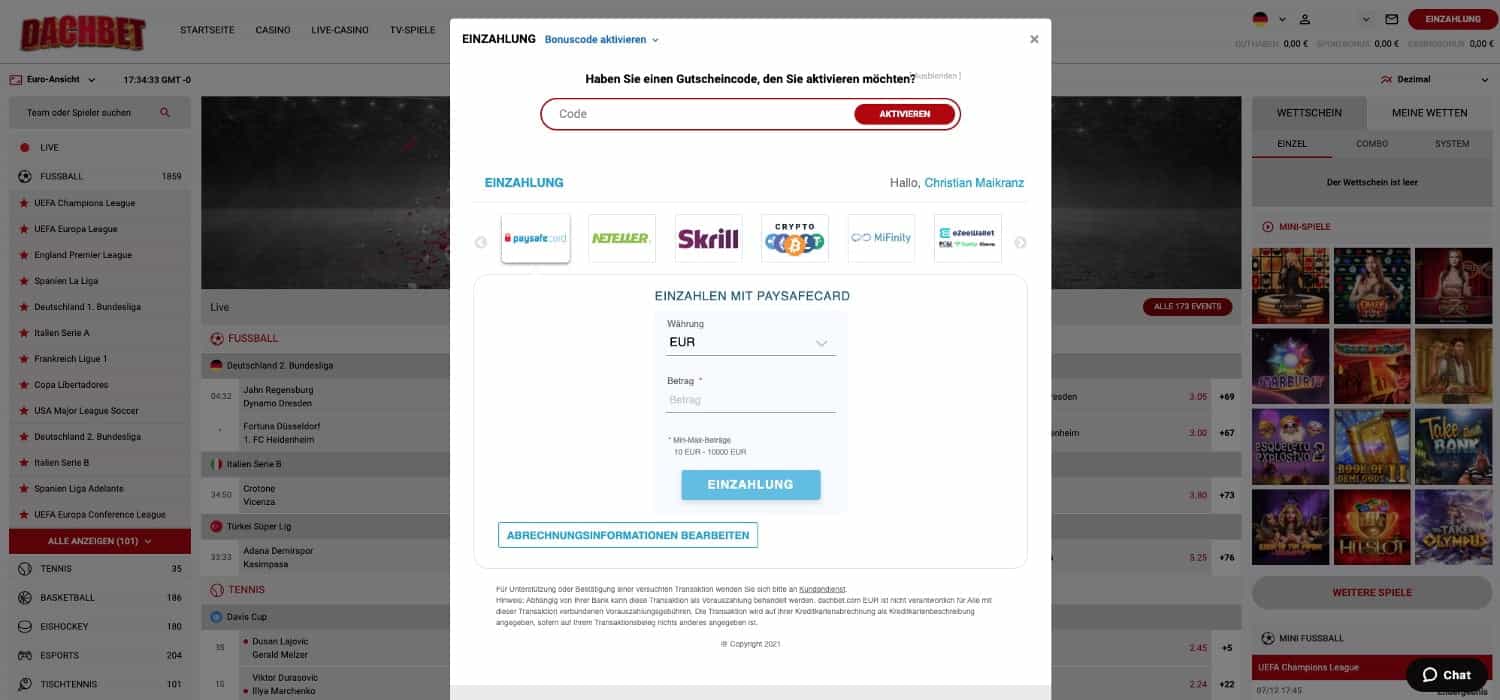 Dachbet Zahlungsmöglichkeiten