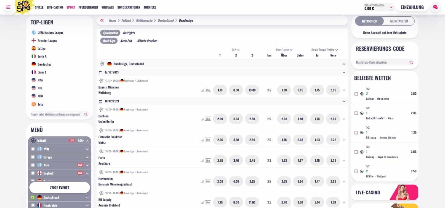 OhMySpins Sportwetten Bundesliga