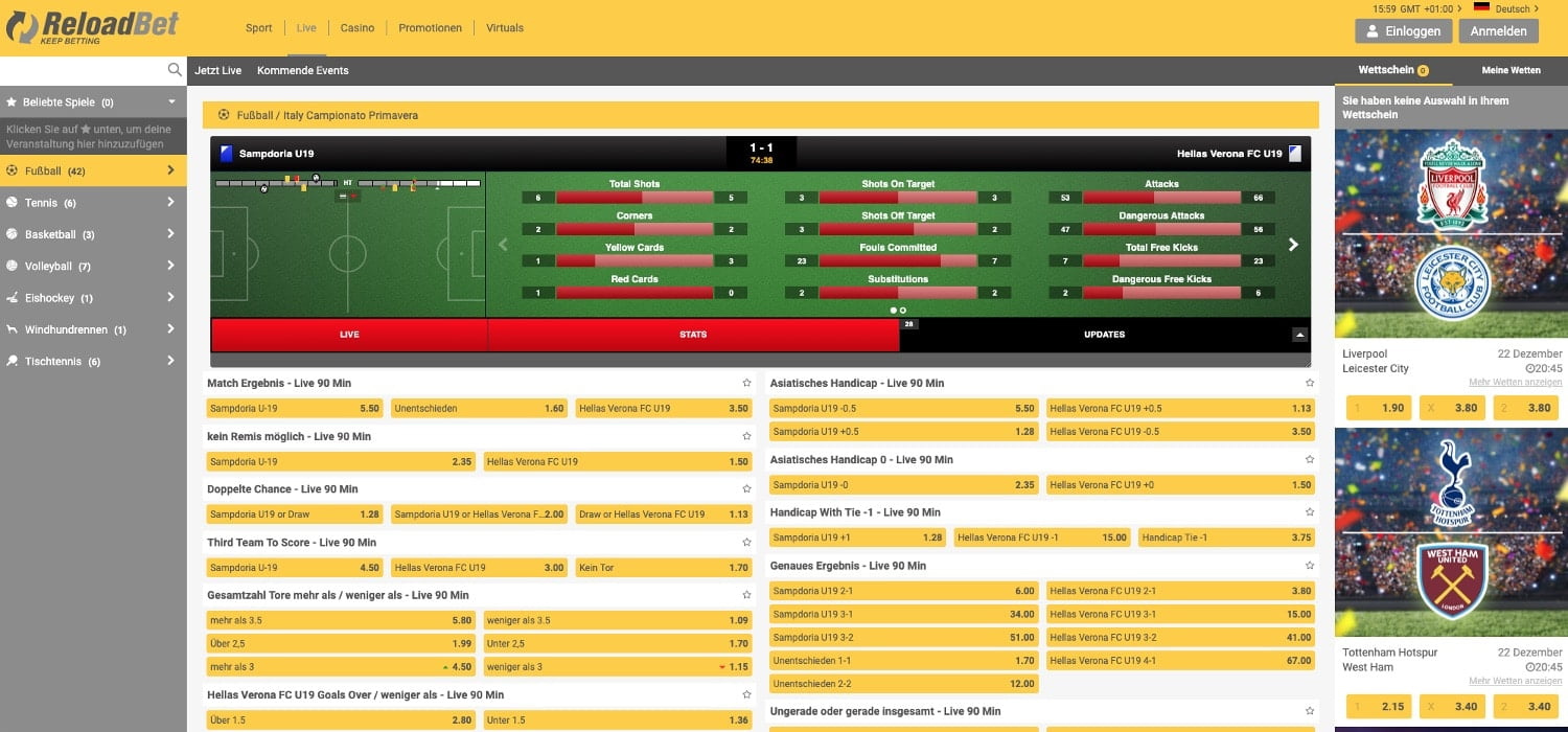 ReloadBet Live Wetten