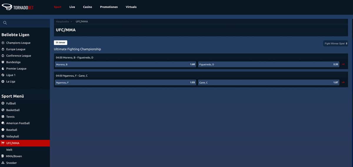 TornadoBet MMA Wetten