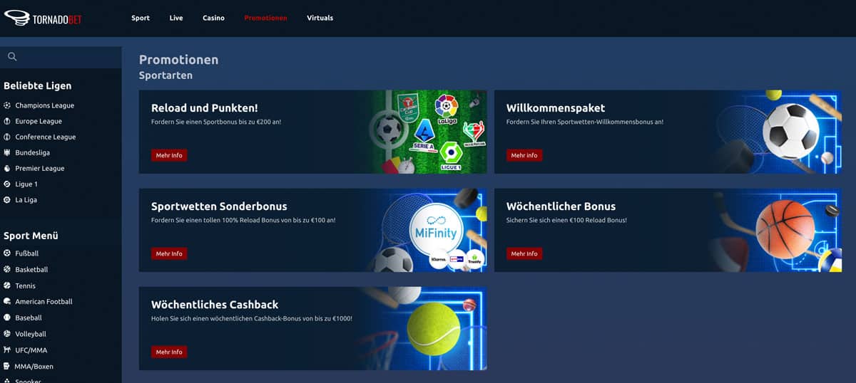TornadoBet Bonus Aktionen