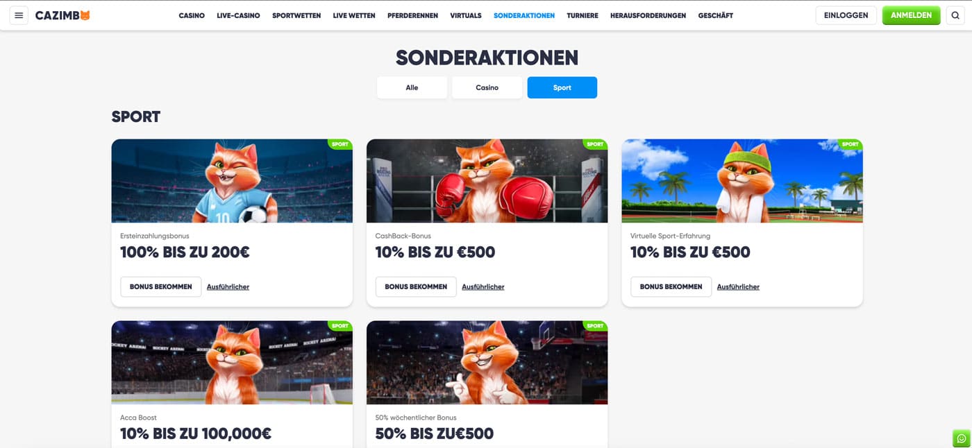 Cazimbo Sportwetten Bonus Aktionen