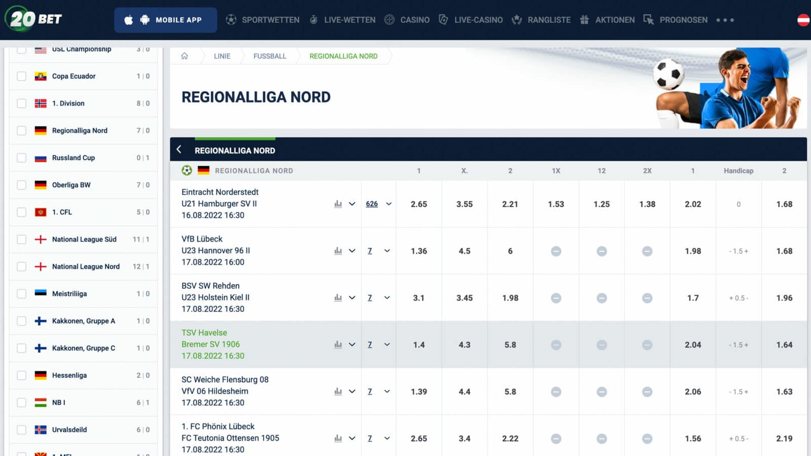 20Bet Regionalliga Wetten
