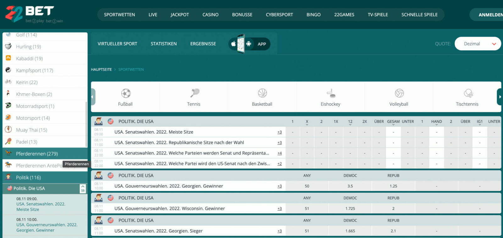 22Bet Politik Wetten