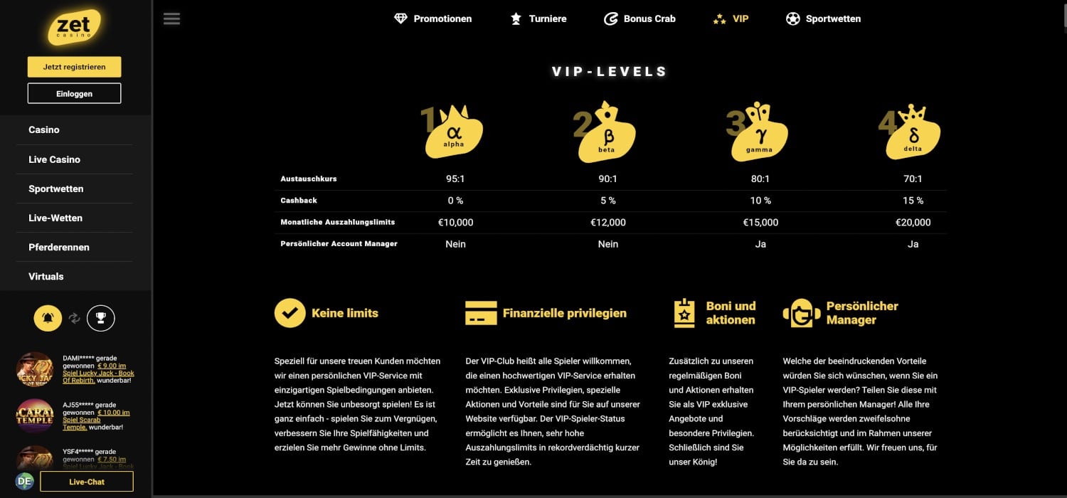 Zetcasino Sportwetten VIP