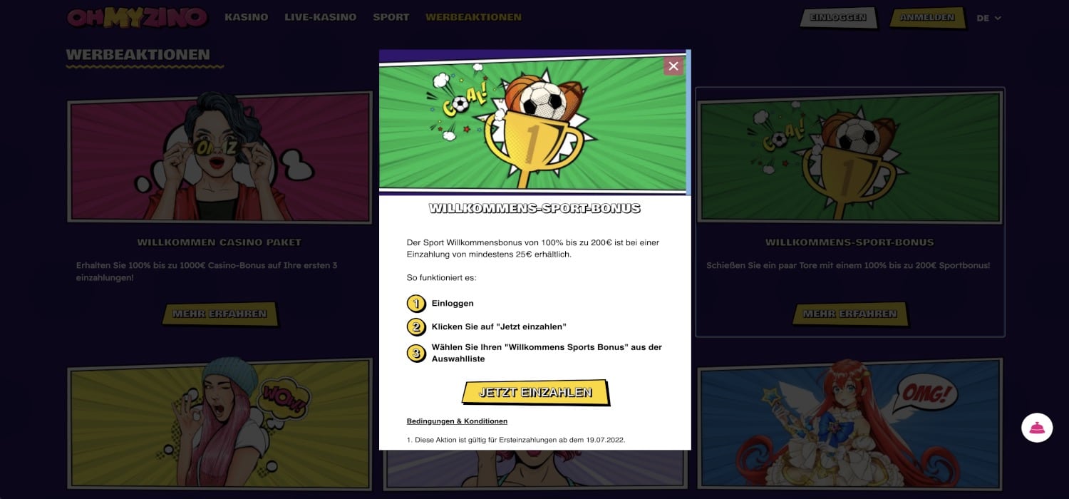 OhMyZino Willkommensbonus
