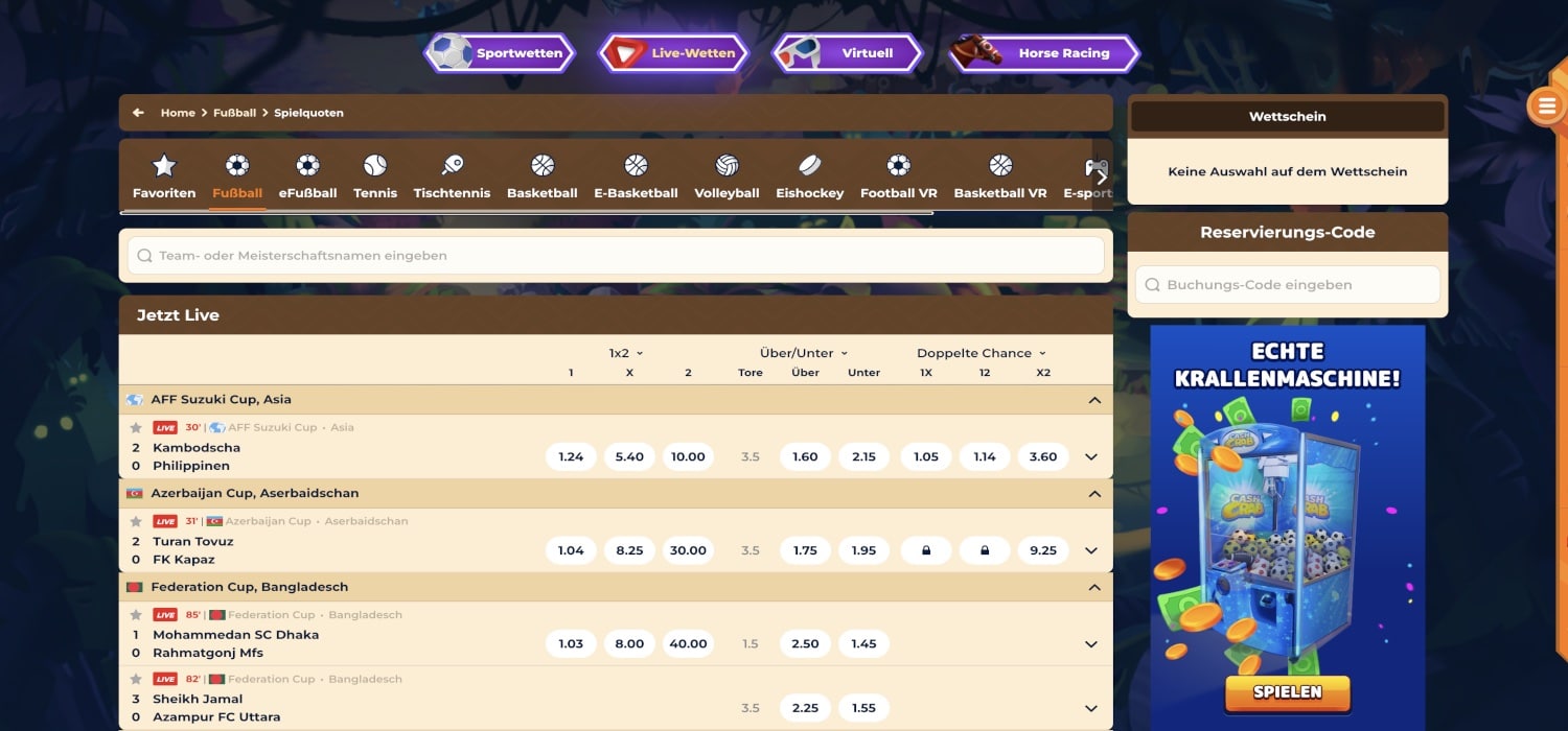 Wazamba Live-Wetten