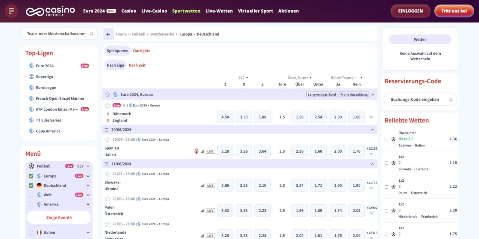 Casino Infinity Sport Fussballwetten