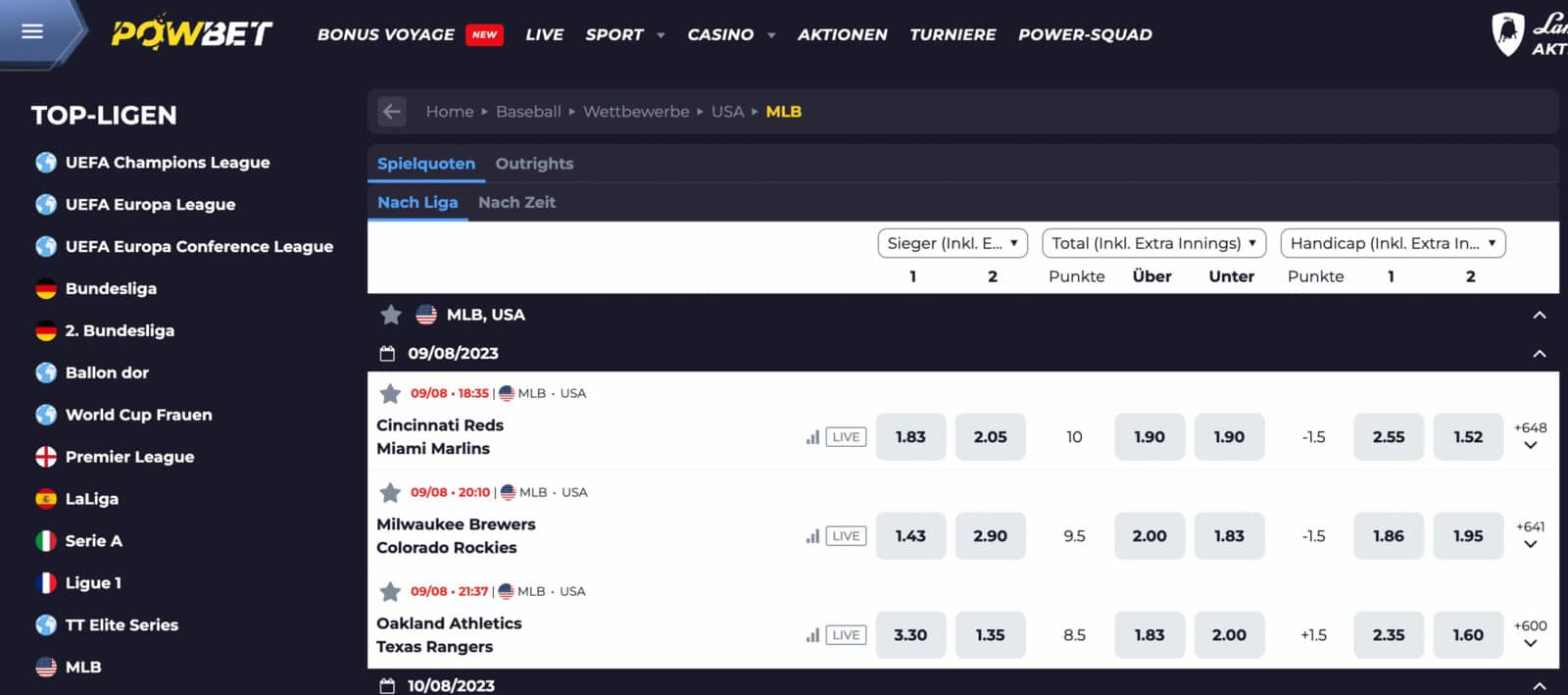 MLB Wettanbieter