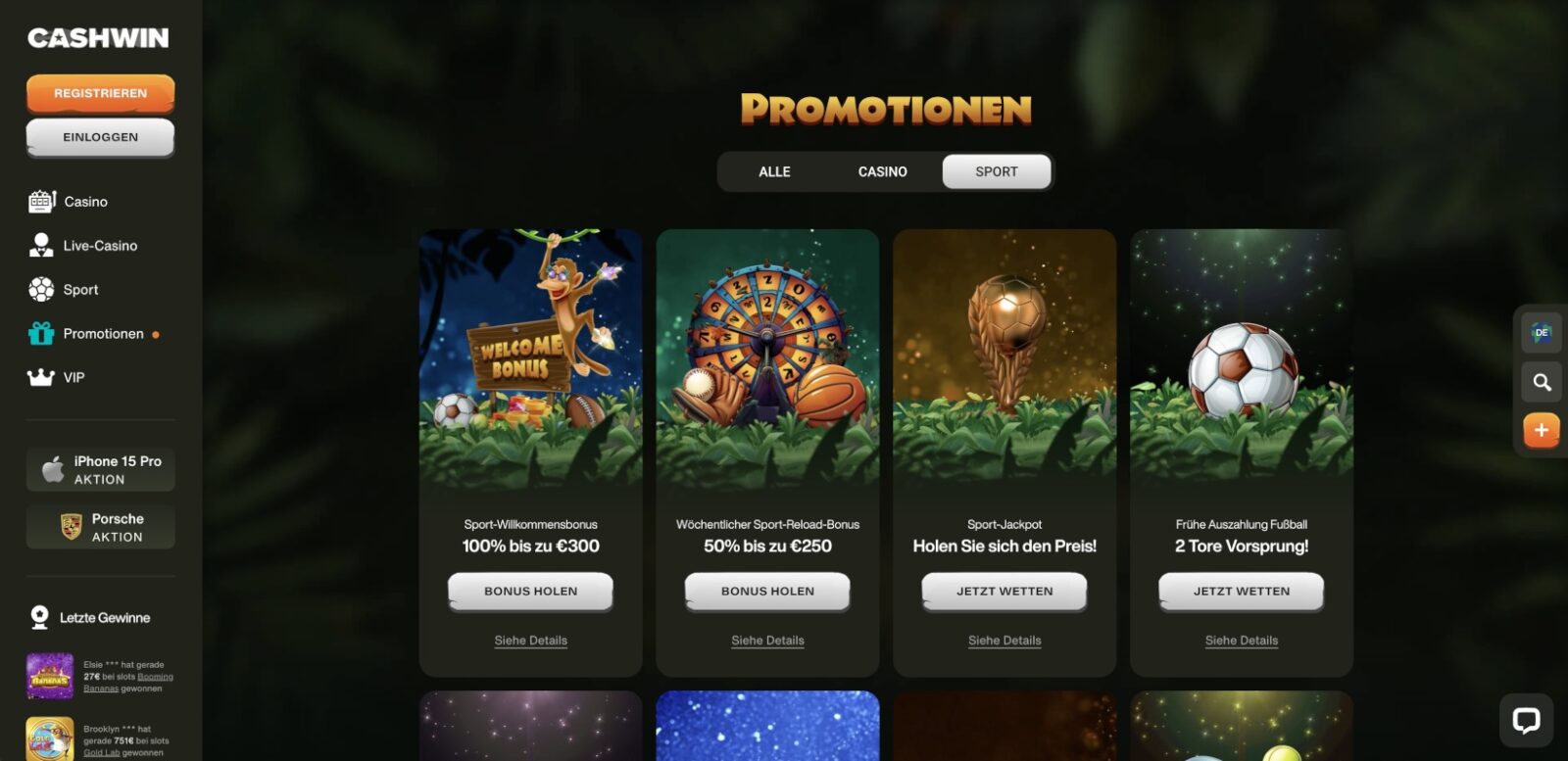 Cashwin Bonus Aktionen