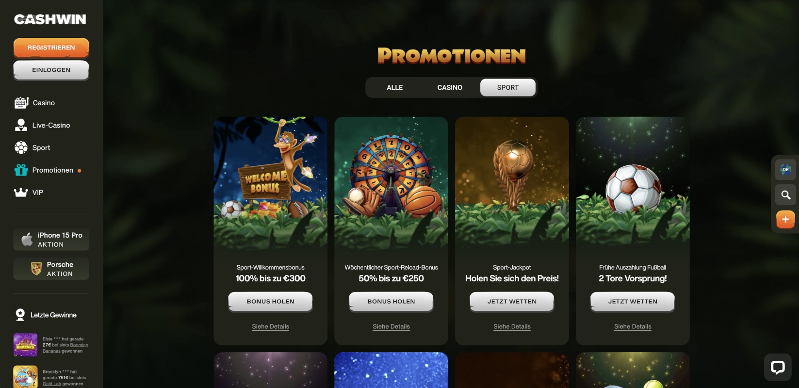 Cashwin Bonus Aktionen