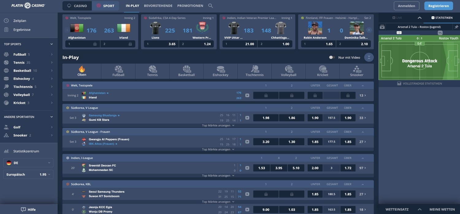 Platincasino Live Wetten