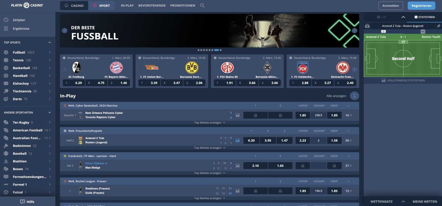 Platincasino Sportwetten