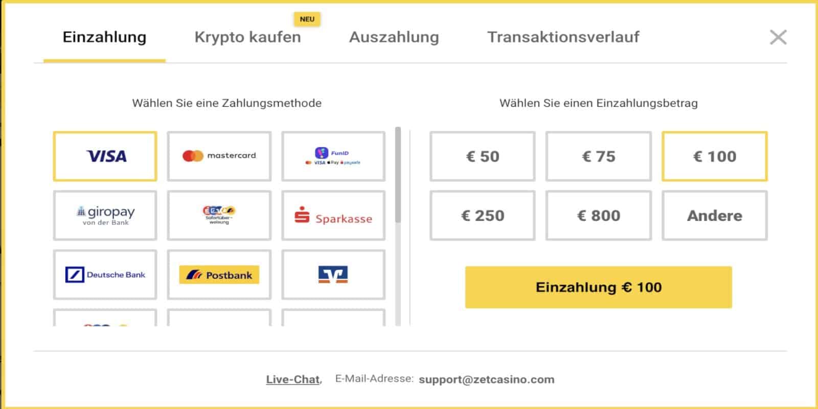 ZetCasino Sport Einzahlen