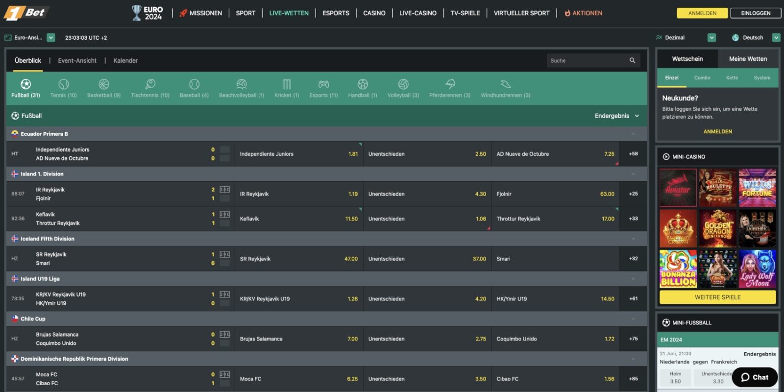 1Bet Live-Wetten