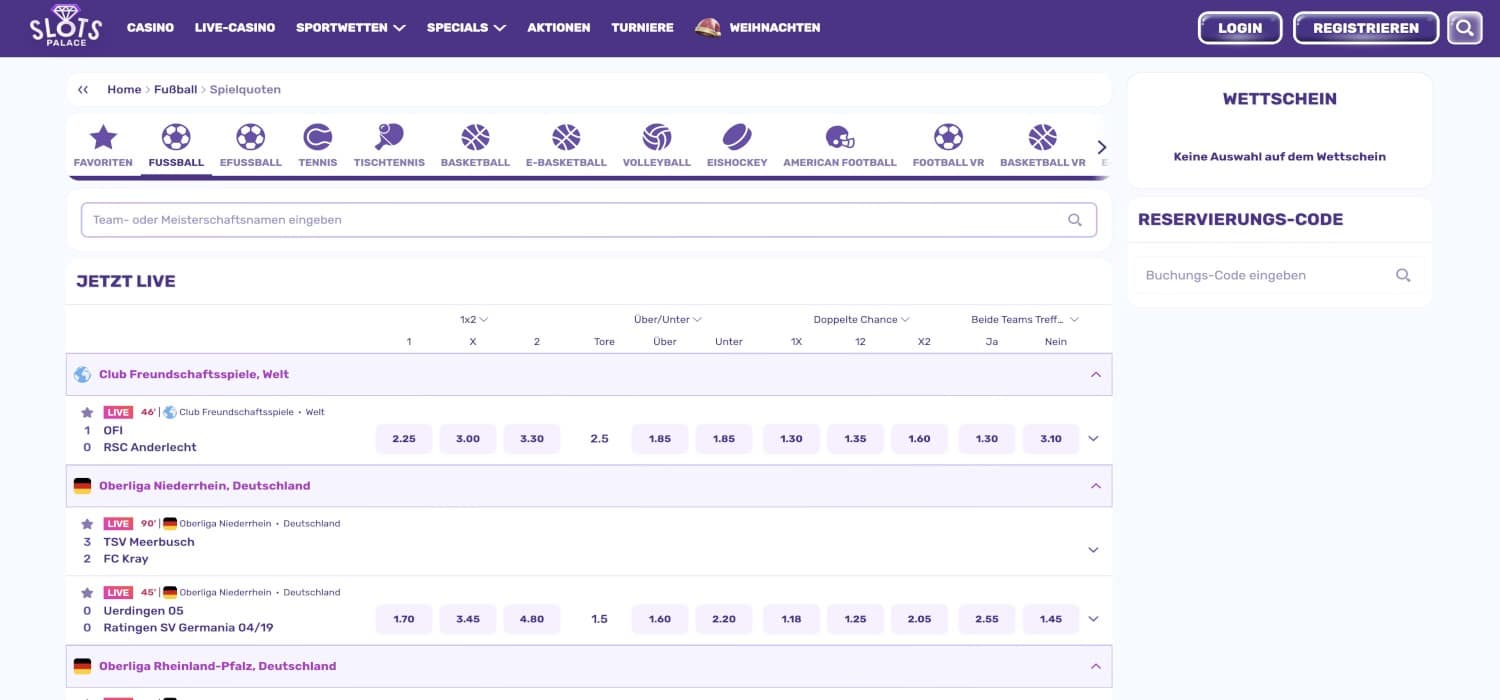 Slotspalace Live Wetten