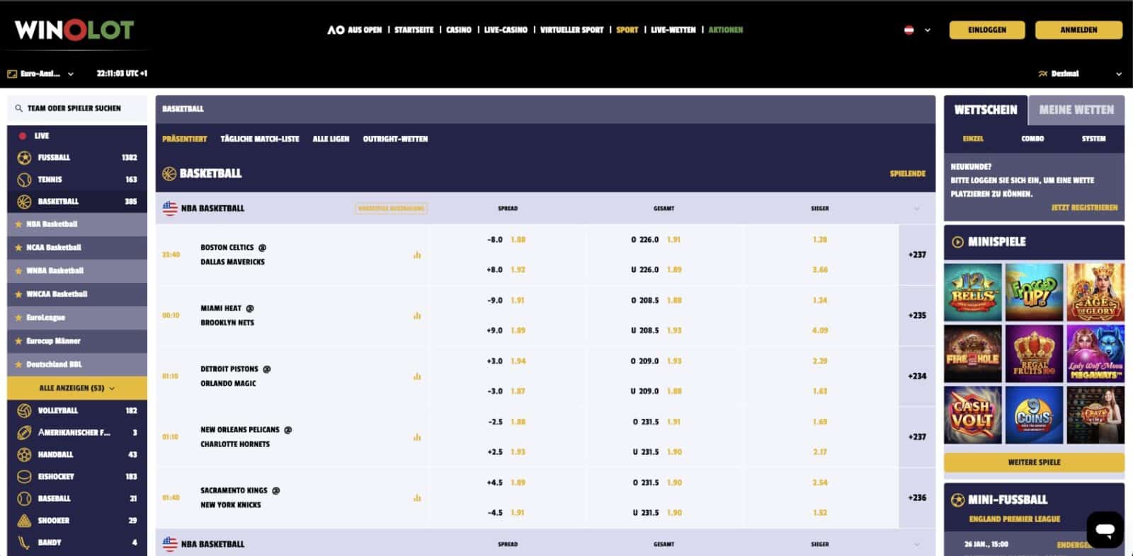Winolot Basketball Wetten